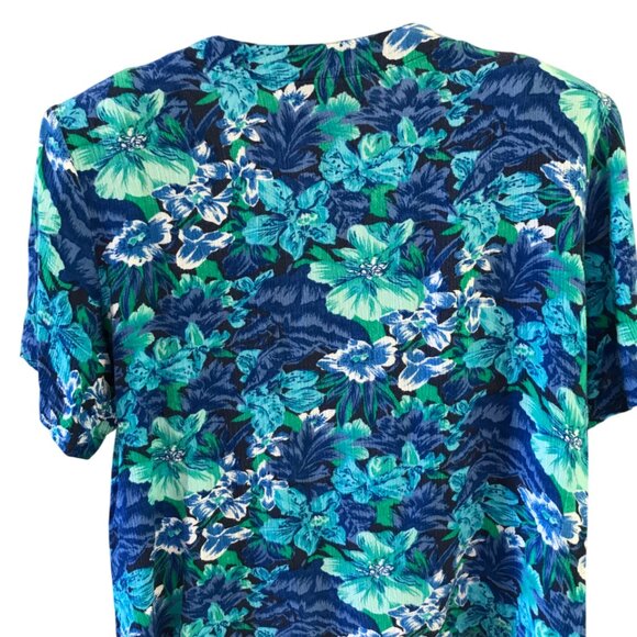 Sarah Taylor Floral Crepe Blouse: Vintage Blue Flowery Rayon Tunic, Size M - Picture 7 of 8
